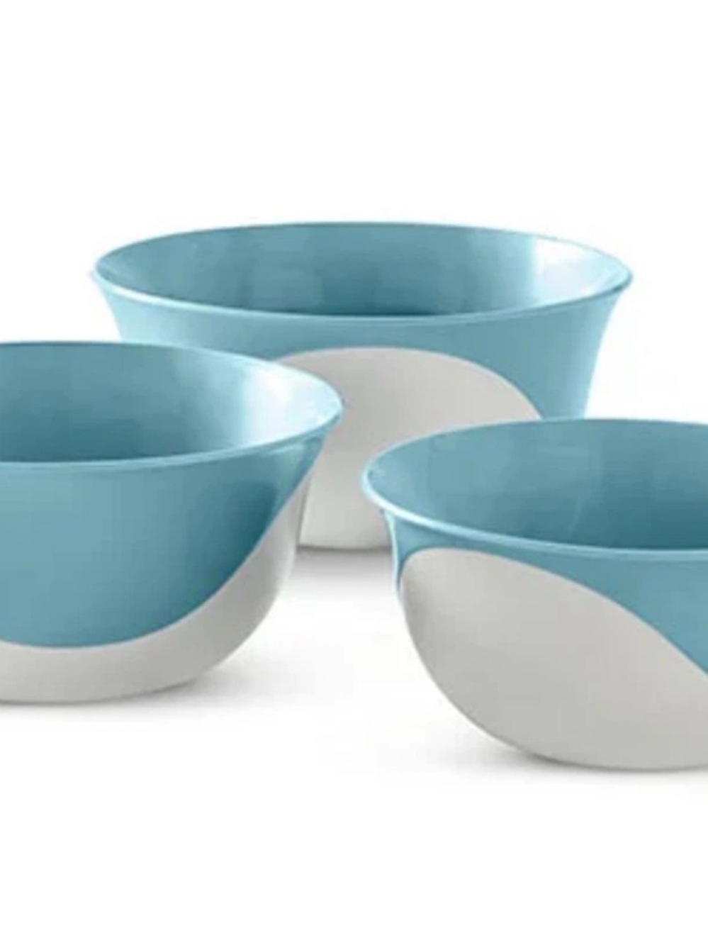 Pampered Chef Light Blue and White Plastic Mixing Bowl - Two-Tone